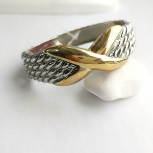 Silver Gold two tone clamper bangle bracelet